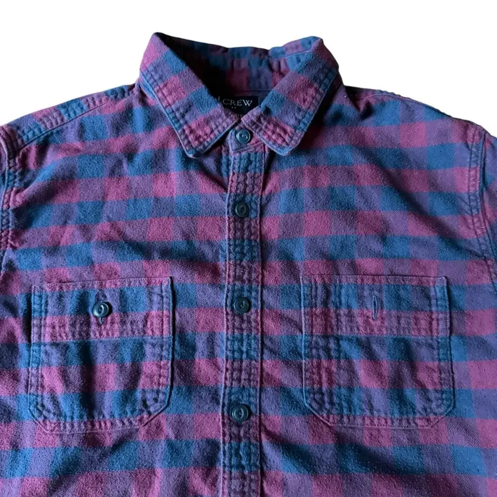 J.Crew Men's Navy Blue & Red Buffalo Check Long Sleeve Flannel Shirt - Size‎ M